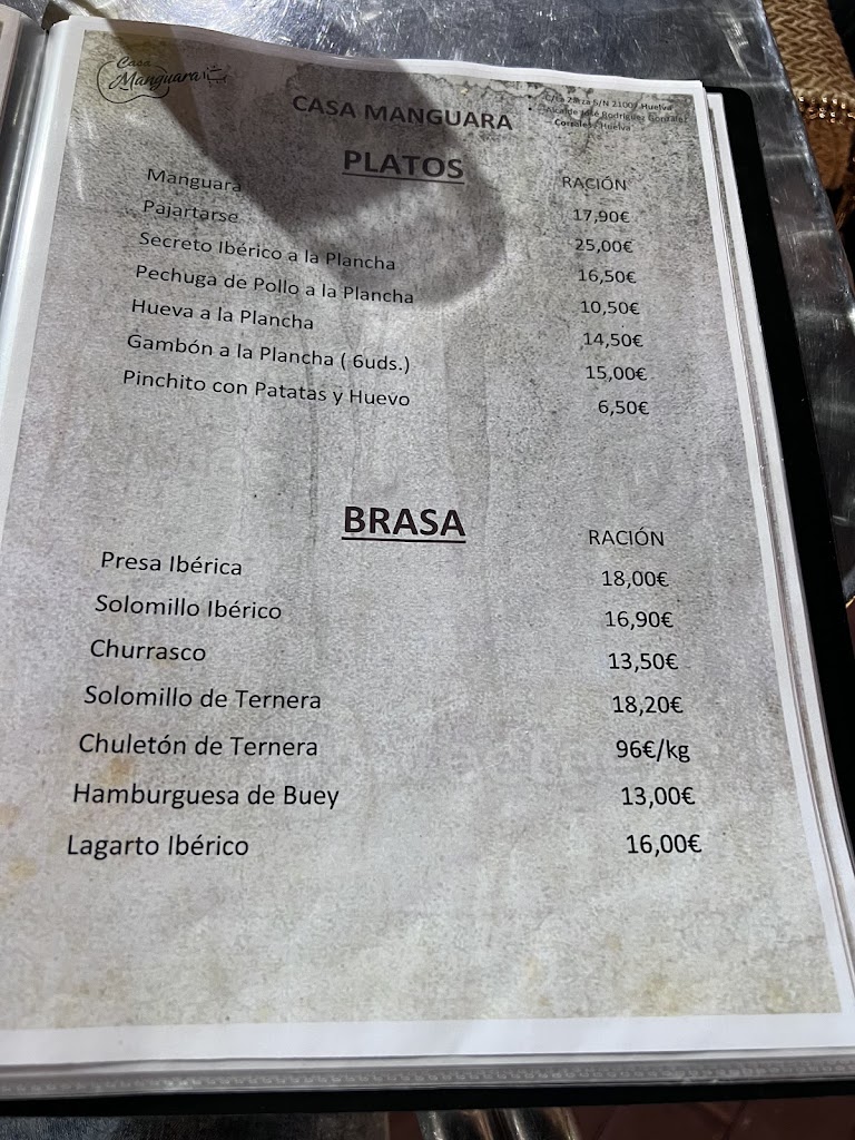 Restaurantes Corrales I Casa Manguara Corrales — Carta