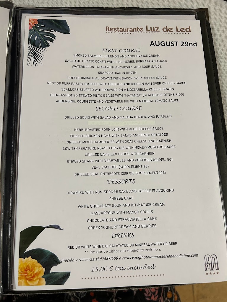 Restaurante Luz de Led — Carta