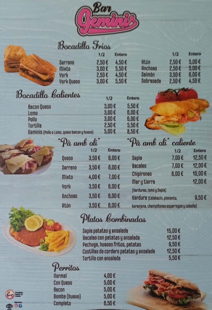 Bar Cafeteria Geminis — Carta