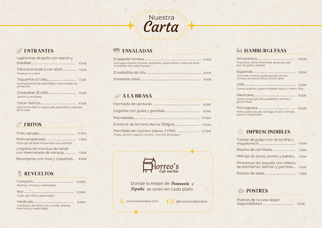 Horreos Cafe And Bar — Carta