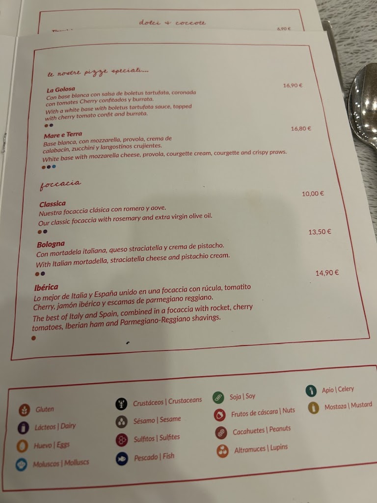 Restaurante Trattoria La Dolce Vita - La Plaza — Carta