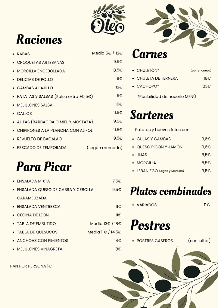 Restaurante Oleo — Carta