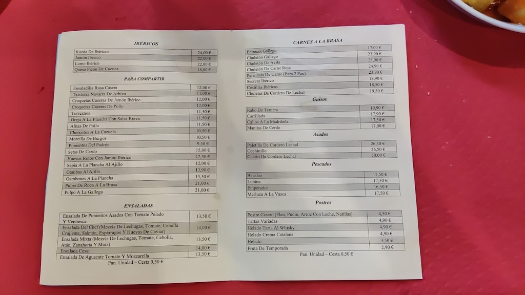 Restaurante El Almirez II — Carta
