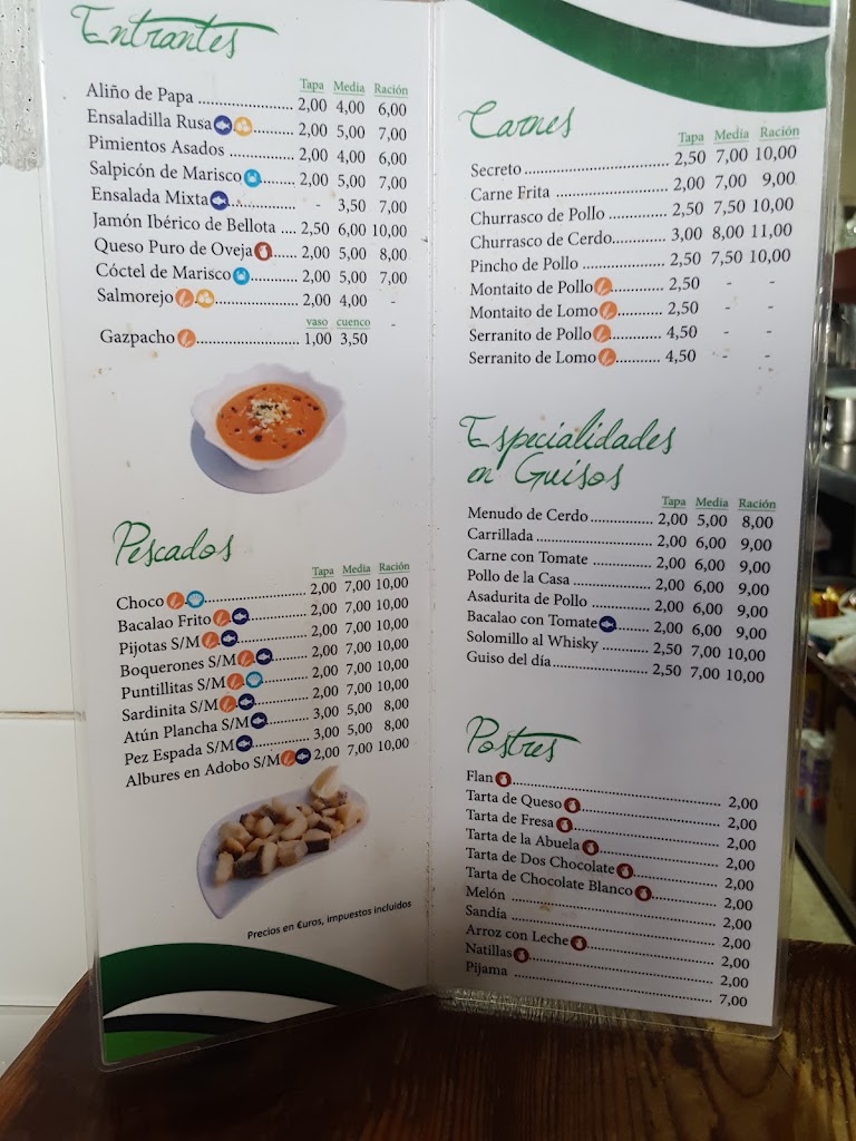 Bar Cooperativa "EL PIPA" — Carta