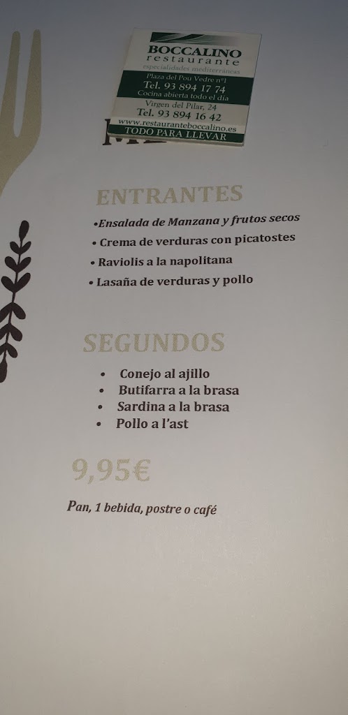 Restaurante Boccalino Pueblo Seco Sitges — Carta