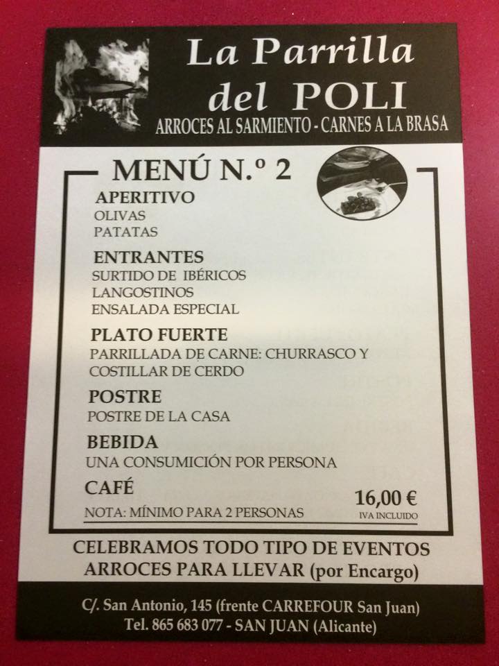 Restaurante La Parrilla del Poli (Sant Joan d'Alacant) — Carta