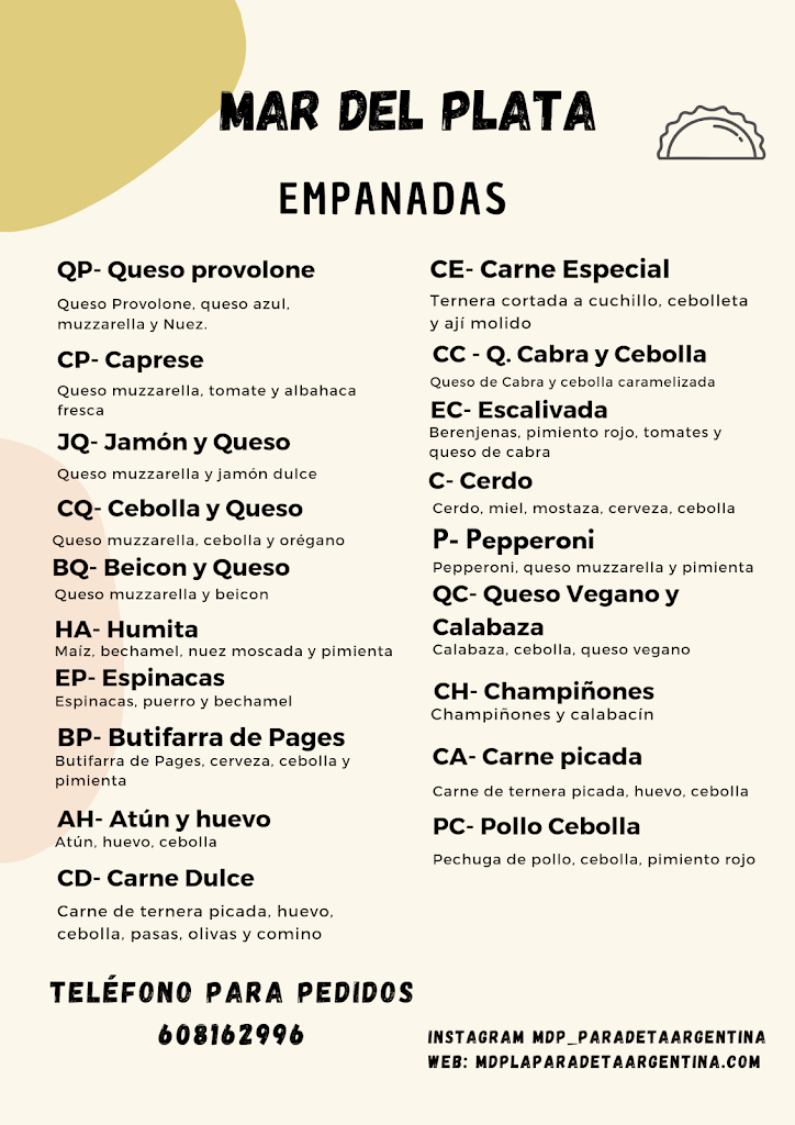 Mar del Plata Empanadas Argentinas Granollers — Carta