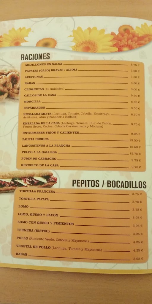 Cafeteria Palma — Carta