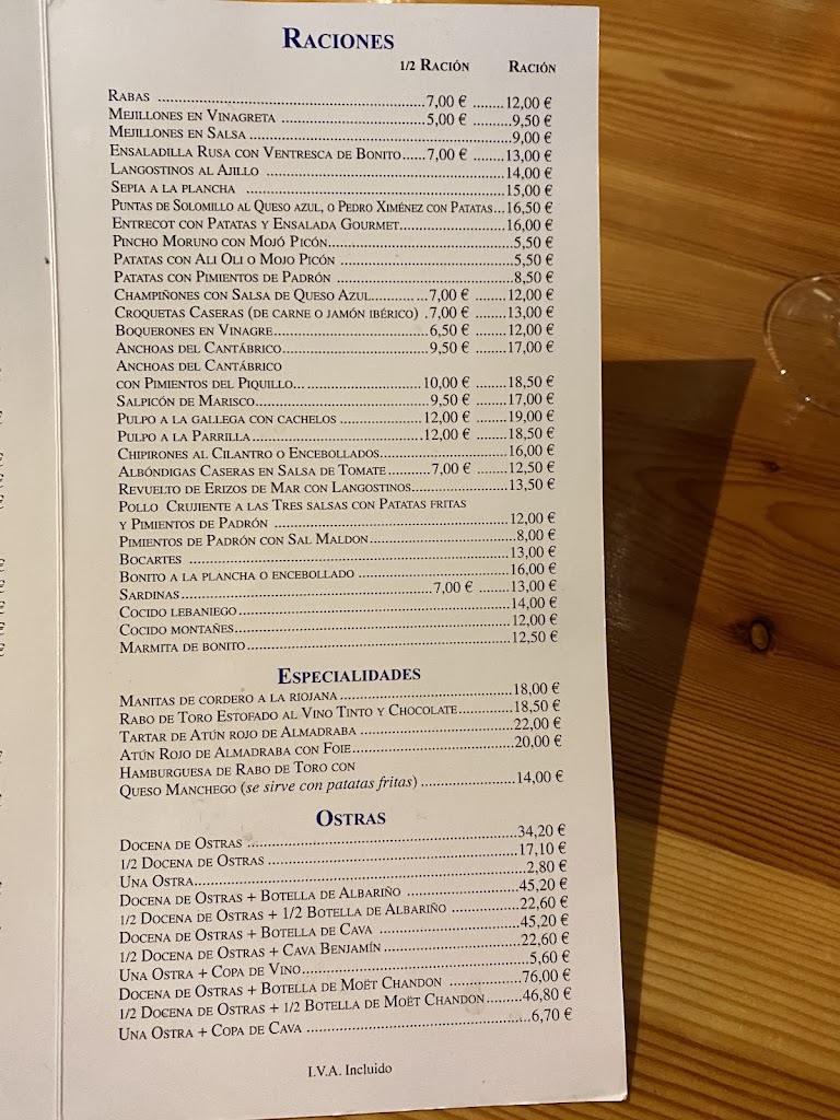 Bar La Catedra Tapas y Vinos — Carta