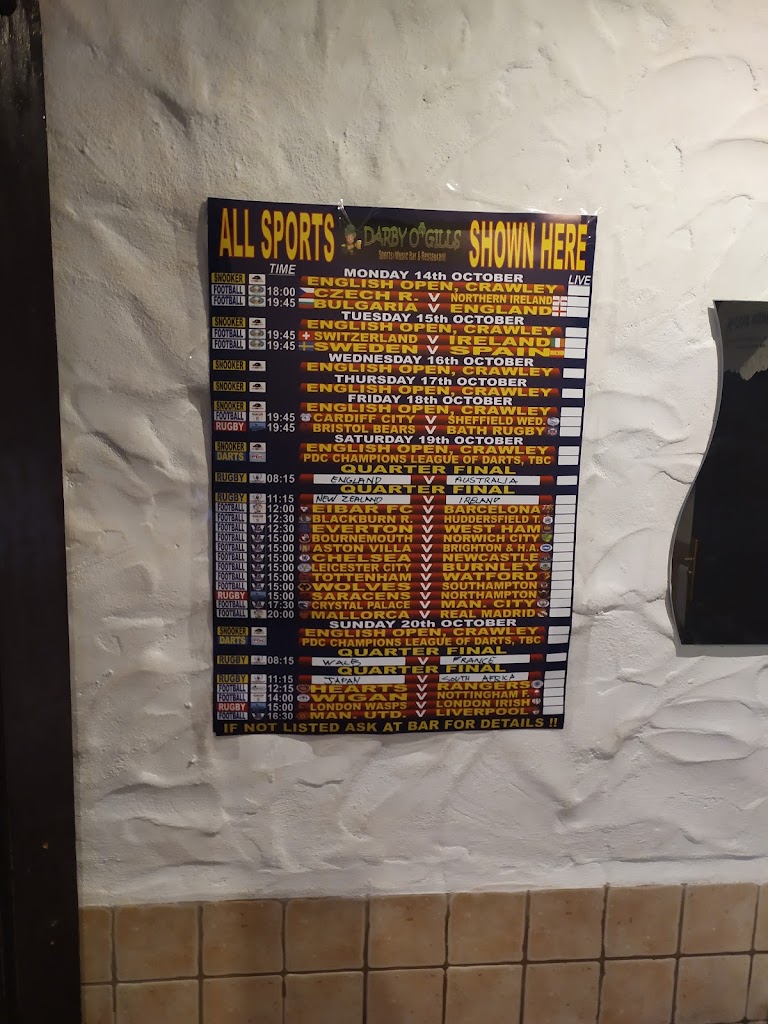 Darby O'Gills Bar Lanzarote — Carta
