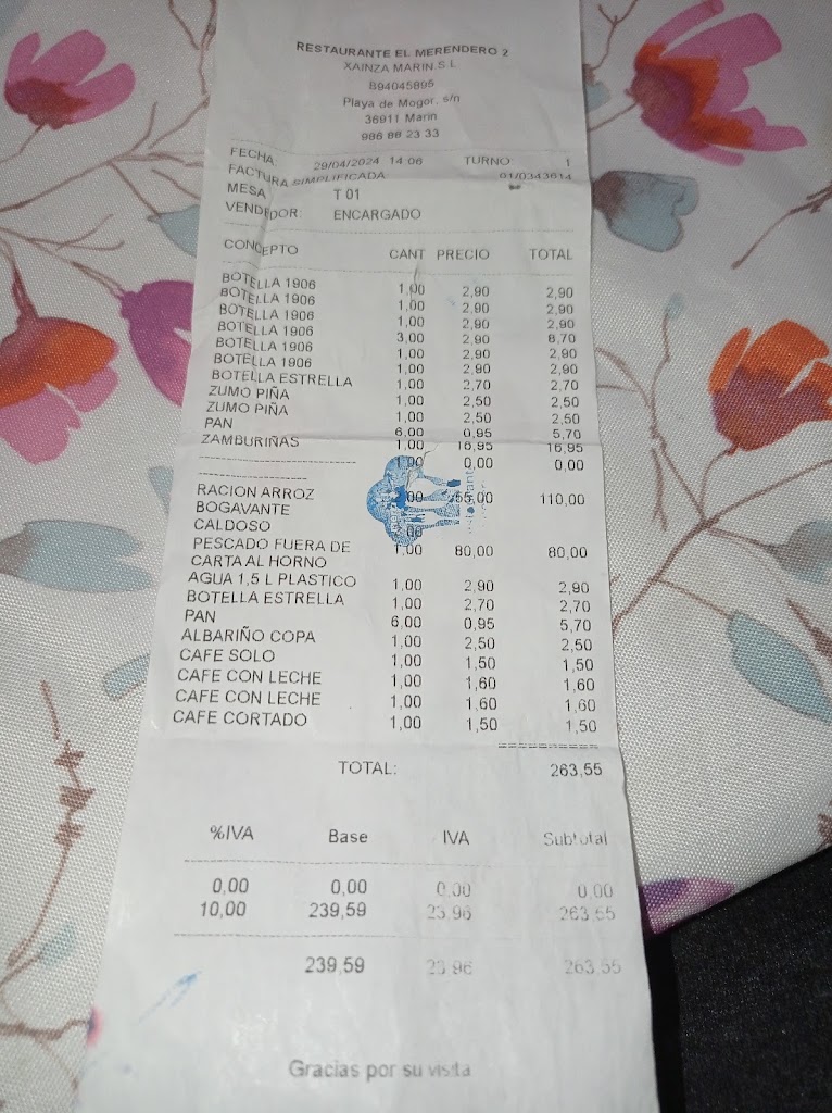Restaurante El Merendero 2 — Carta
