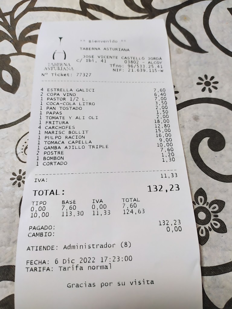 Taberna Asturiana — Carta