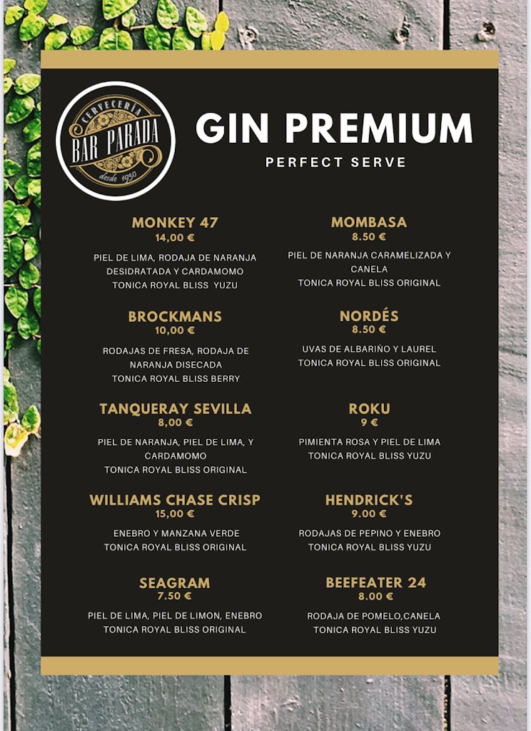 Bar Parada Taberna — Carta