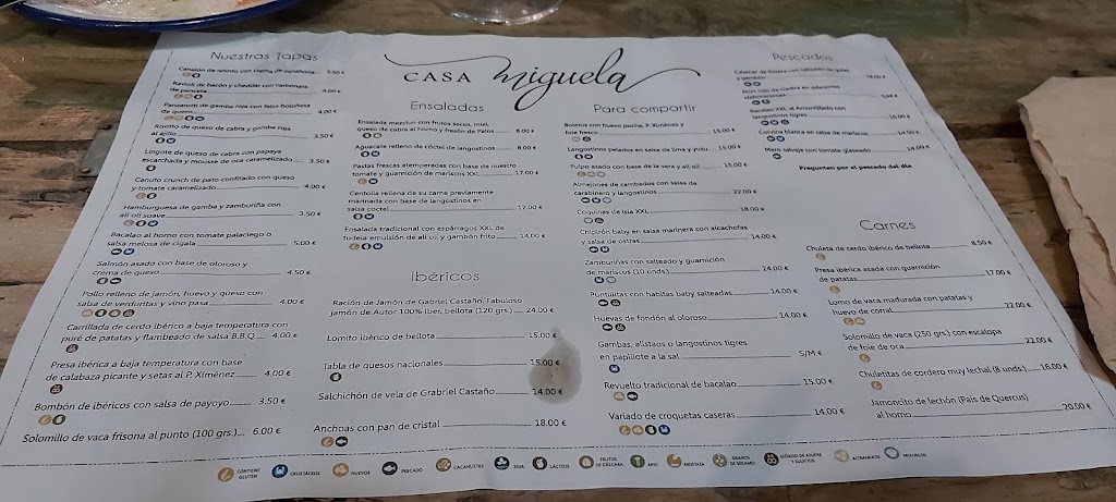 Restaurante Casa Miguela — Carta
