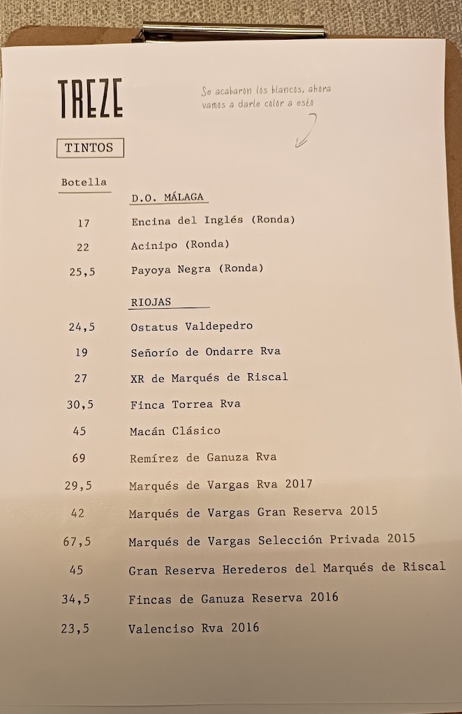 Treze Restaurante Alhaurin — Carta
