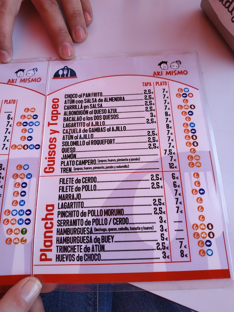 Aki Mismo Bar Cafeteria — Carta