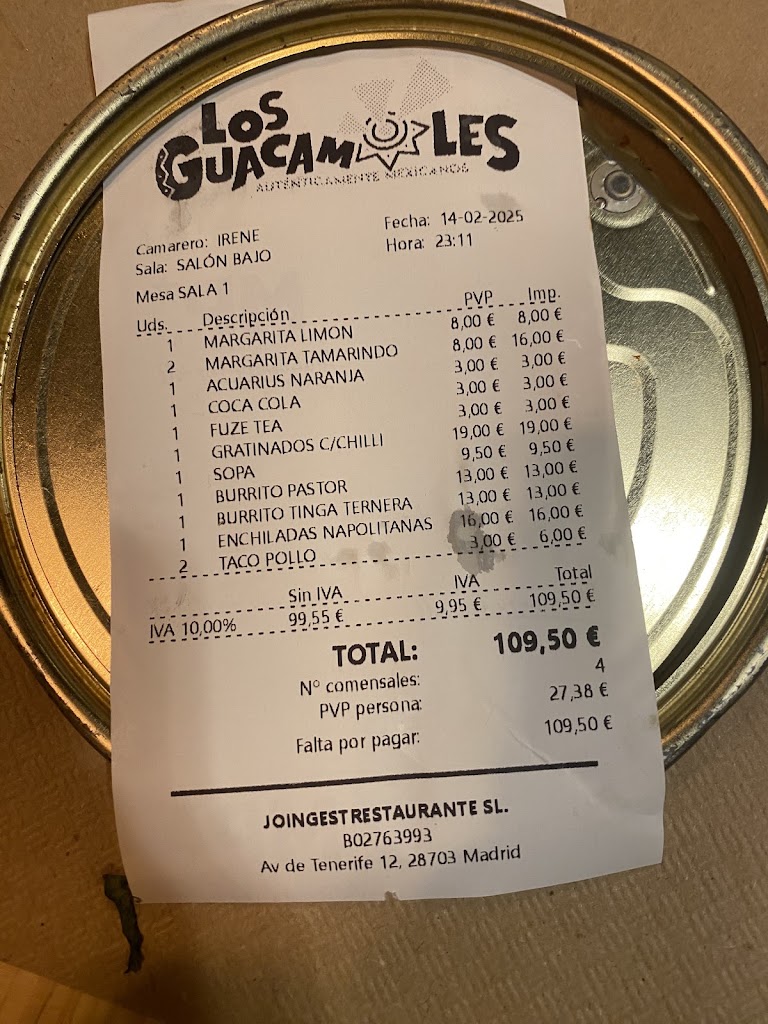 LOS GUACAMOLES SAN SEBASTIAN DE LOS REYES — Carta