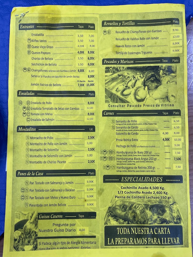 Bodeguita El Capote — Carta
