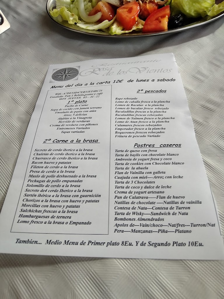 Restaurante Rosa De Los Vientos — Carta