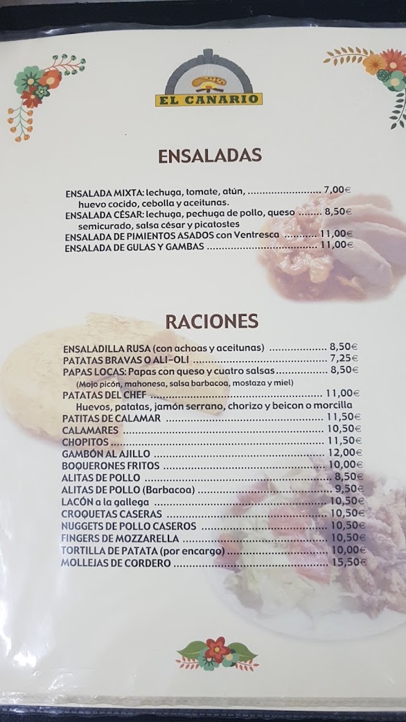 Meson Pizzeria El Canario — Carta