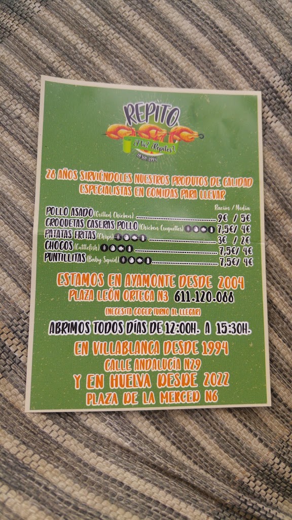 Asador de Pollos Repito Ayamonte — Carta