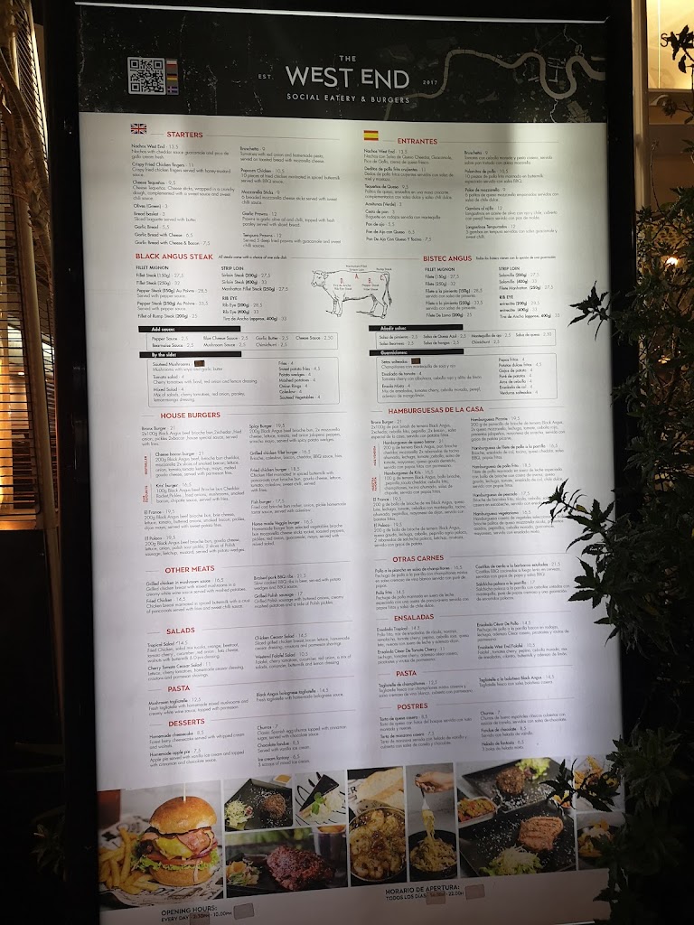 West End Restaurant - Burguers and Steakhouse in Maspalomas — Carta