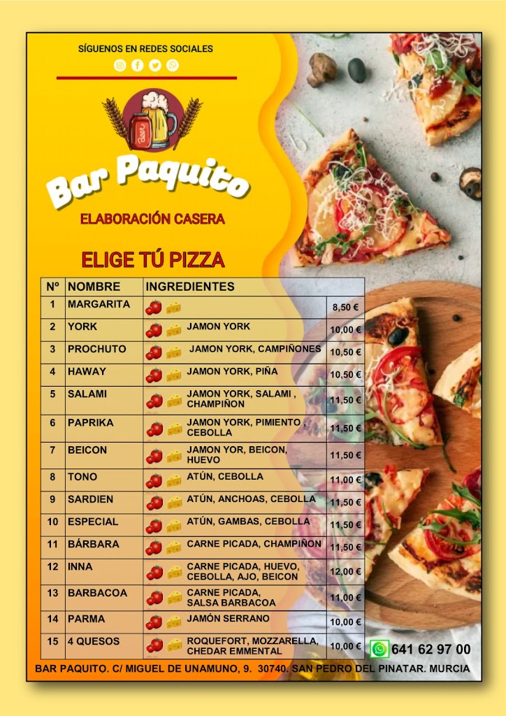 Cerveceria Bar Paquito — Carta