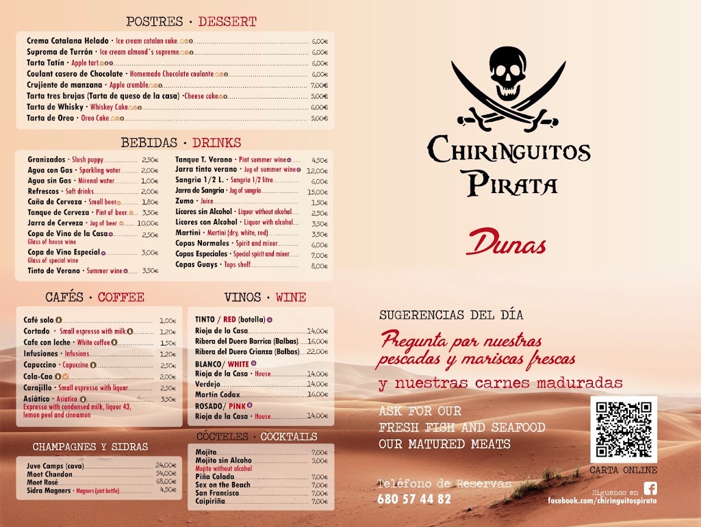 Chiringuito Pirata Dunas Higuericas — Carta