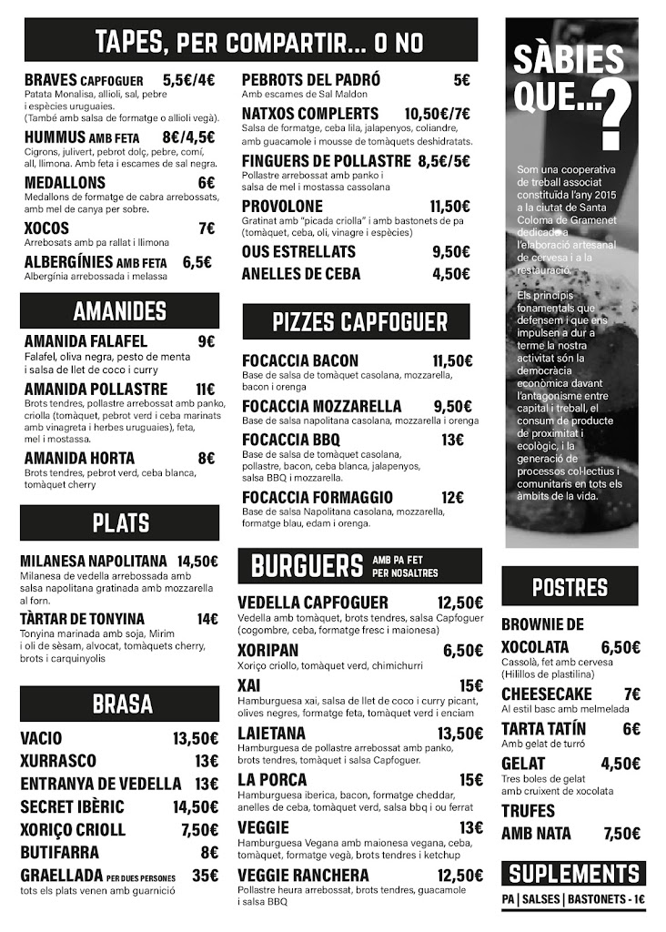 La Fabrica Restaurant Cooperatiu i Cervesa Artesana Capfoguer — Carta