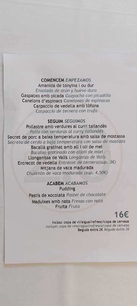 Restaurant dos.zero — Carta