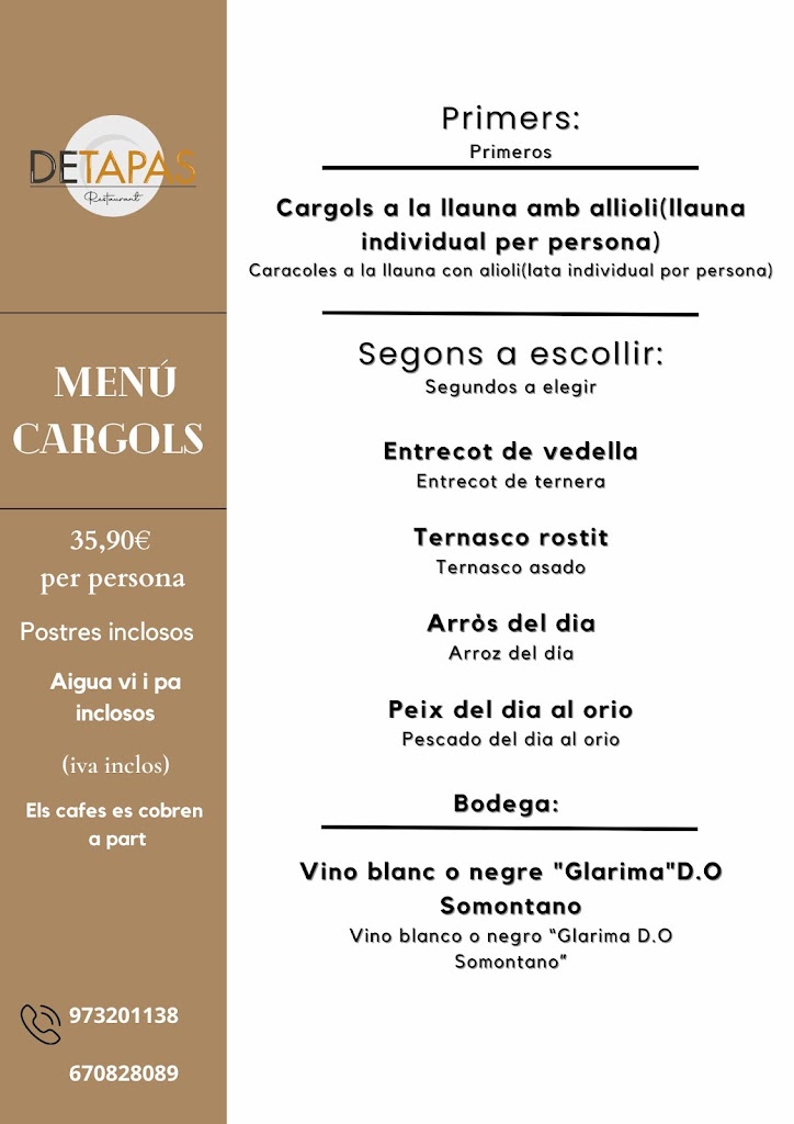 Detapas Restaurant — Carta