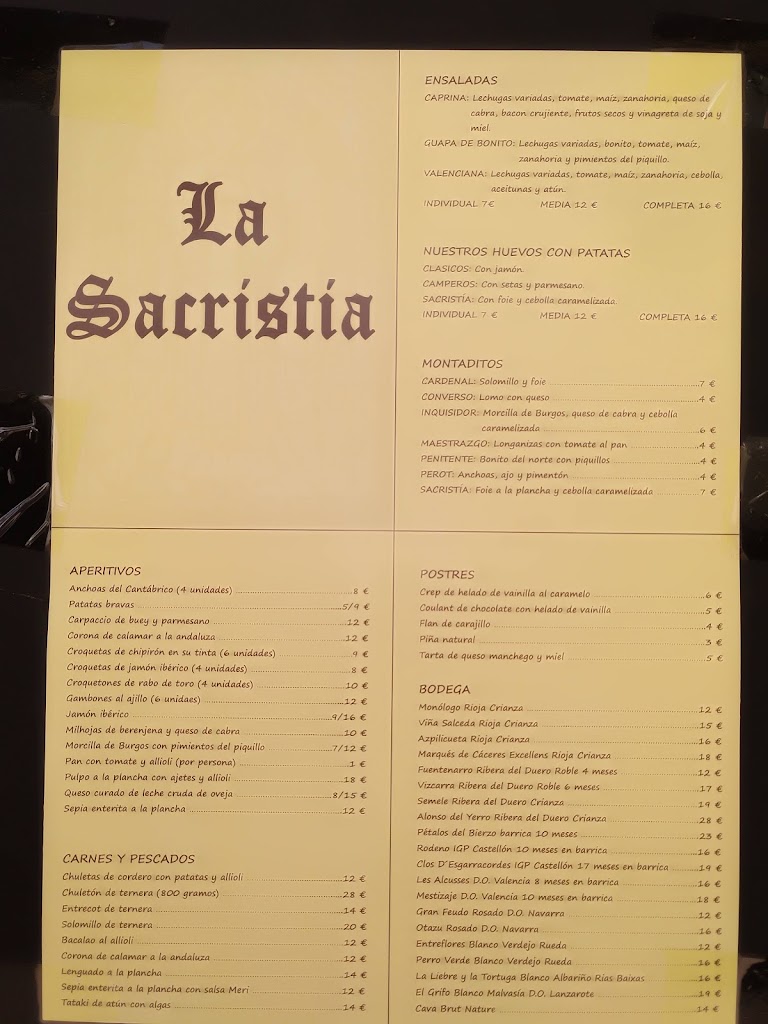 La Sacristia — Carta