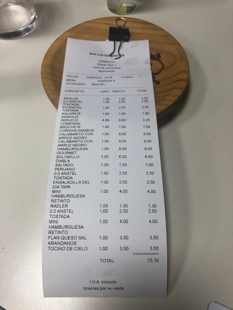Bar Los Hermanitos — Carta