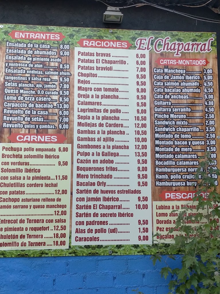 Restaurante El Chaparral Daimiel — Carta