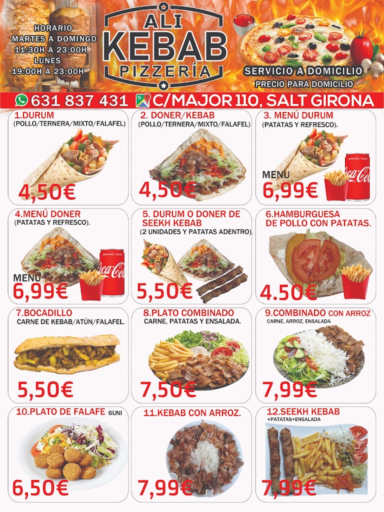Ali Kebab y Pizzeria — Carta