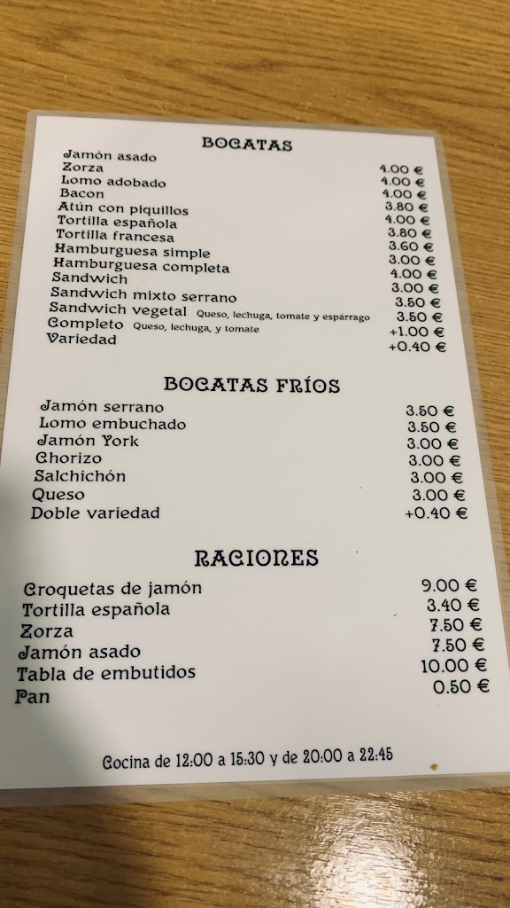 Cafe Bar La Terraza — Carta