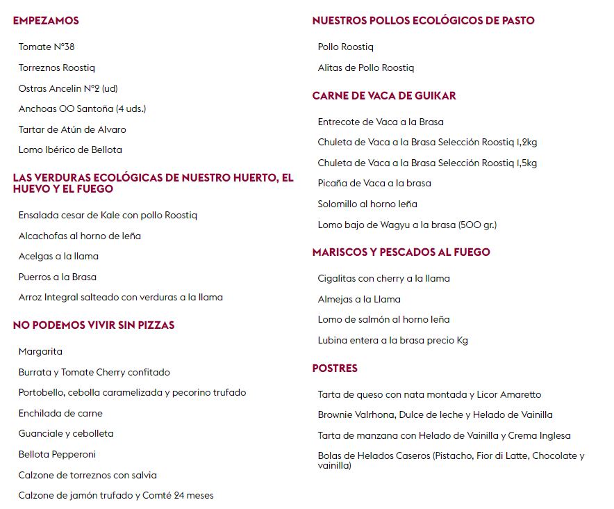 Restaurante Roostiq Marbella — Carta