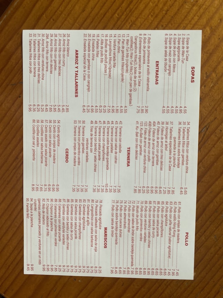 Bar Restaurante Chino , Zhou — Carta