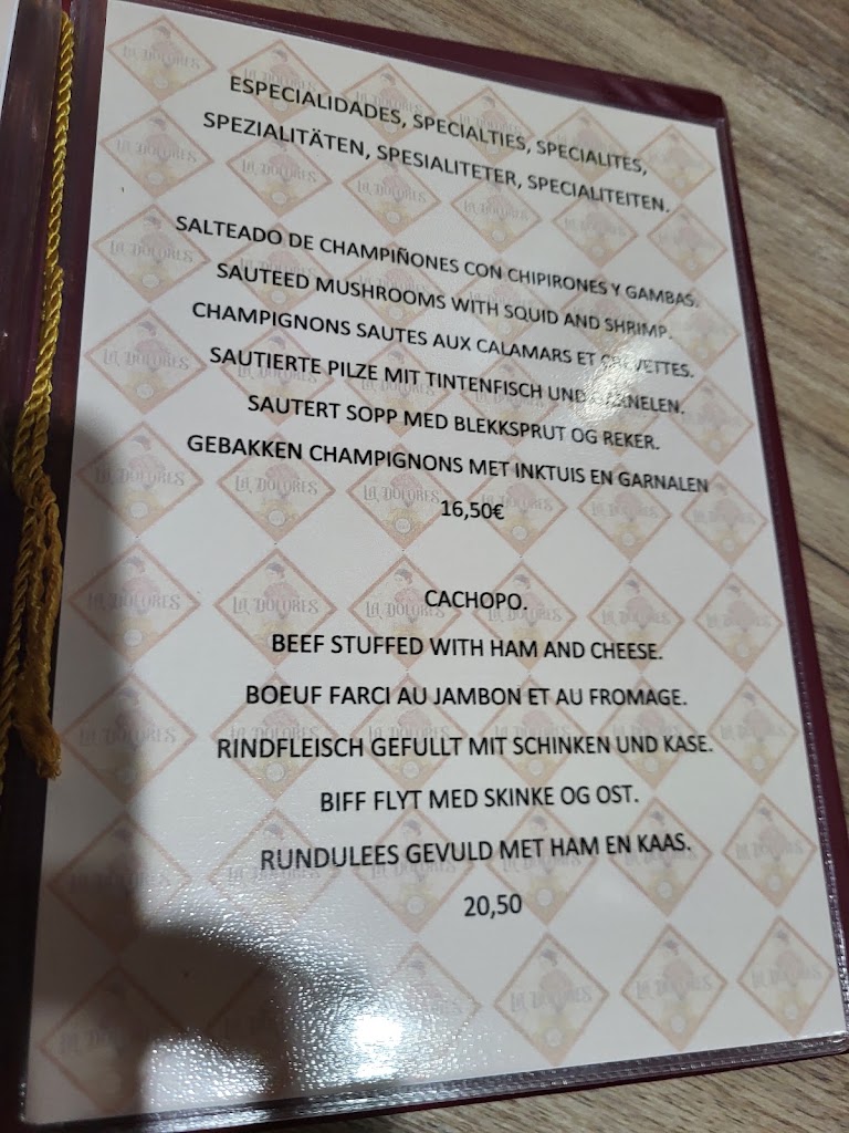 Taperia la dolores — Carta