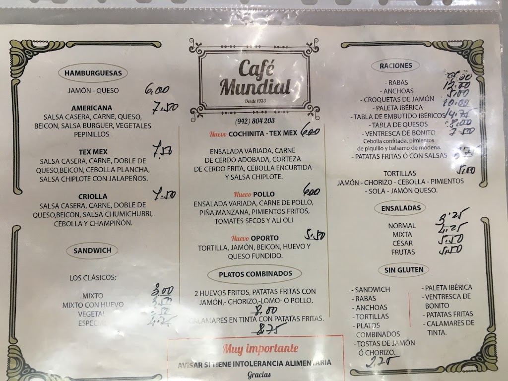Cafe Mundial — Carta