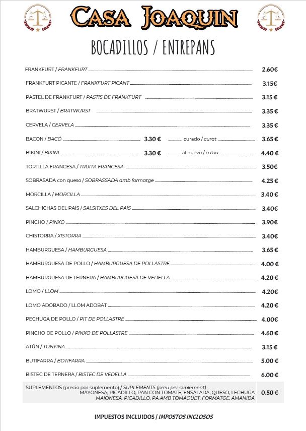 Frankfurt Casa Joaquin — Carta