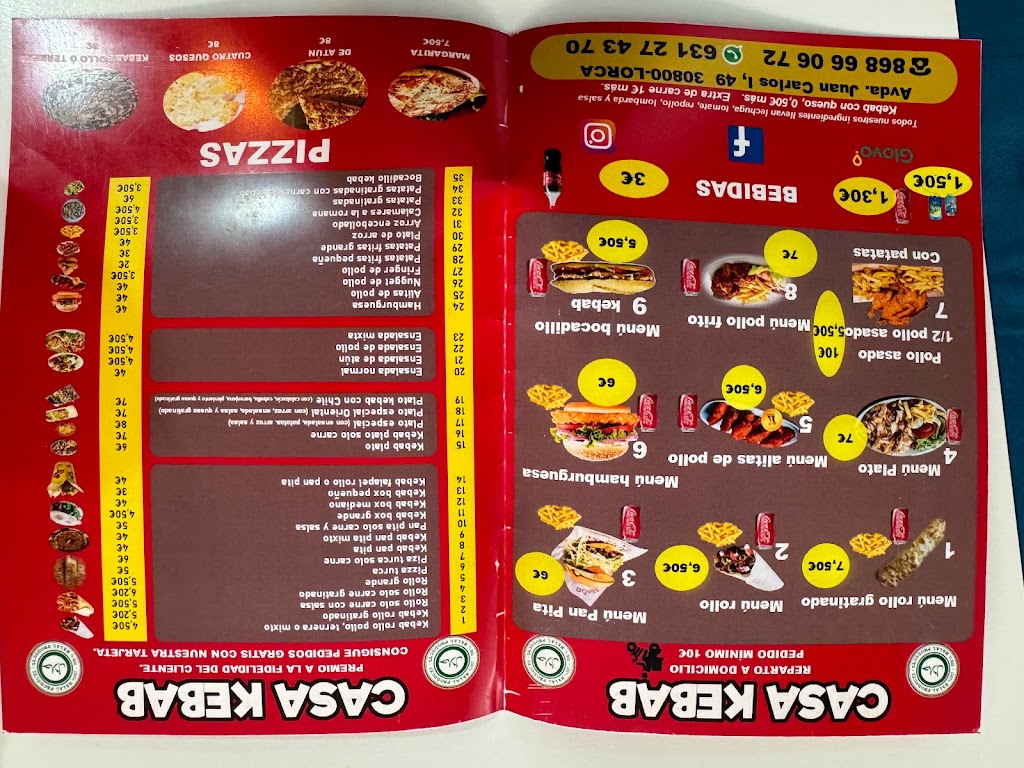 Casa kebab — Carta