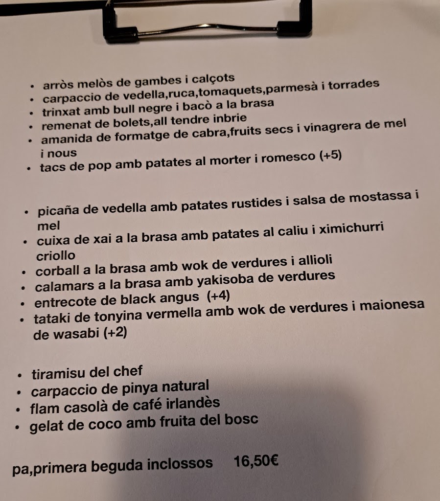 Restaurante Soc Sabai — Carta