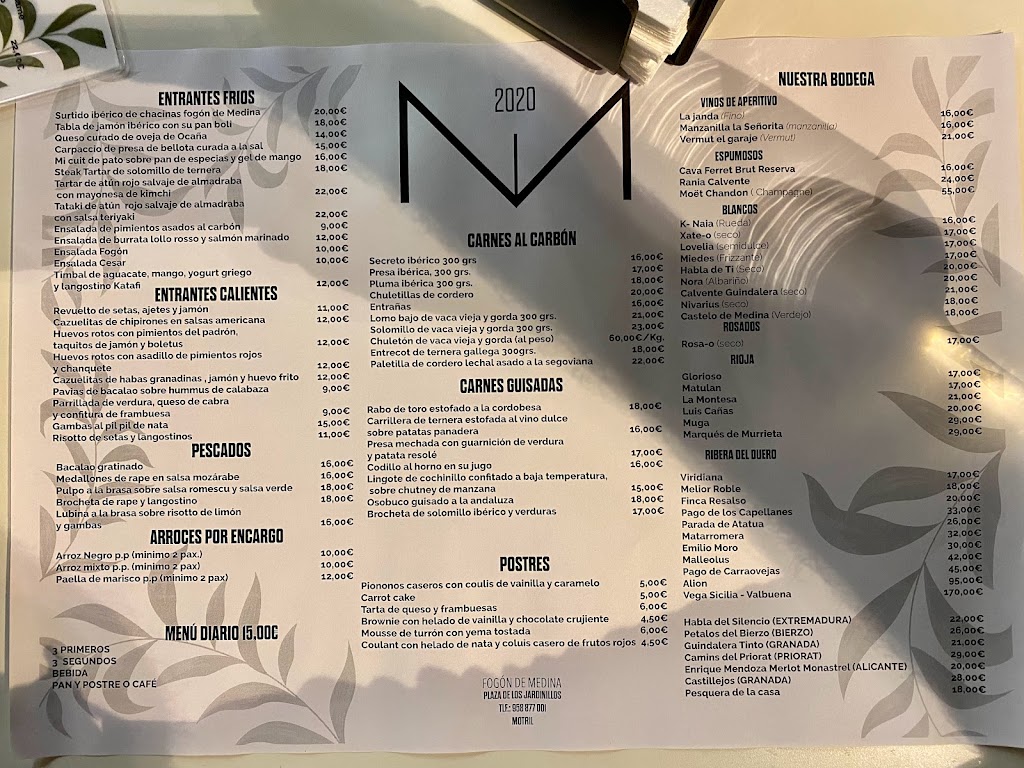 Fogon de Medina | Restaurante | Carne al Carbon | Tapas | Motril — Carta