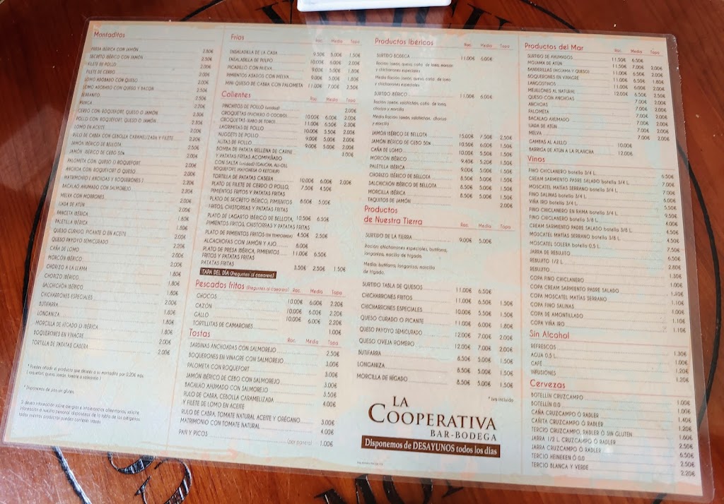 Bodega La Cooperativa — Carta