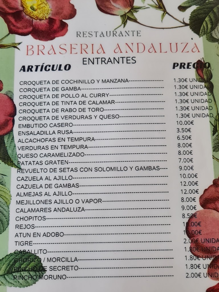 Restaurante Braseria Andaluza — Carta