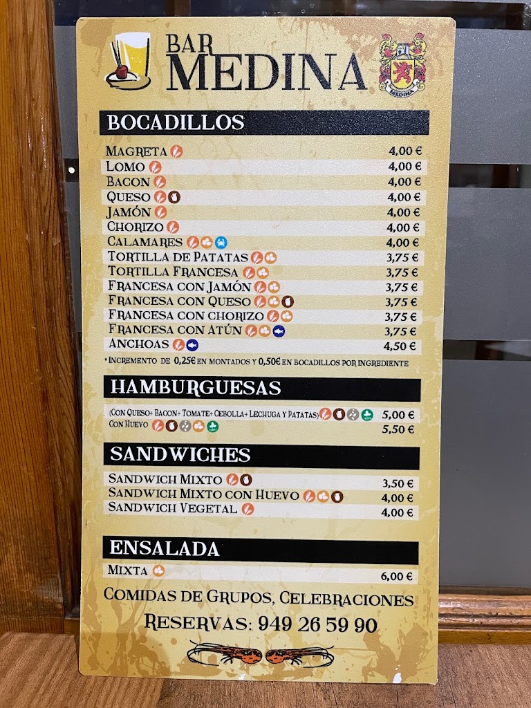 Bar Medina C.B. — Carta
