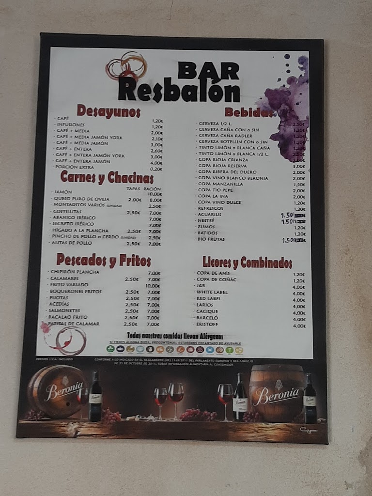 CERVECERIA El Resbalon — Carta