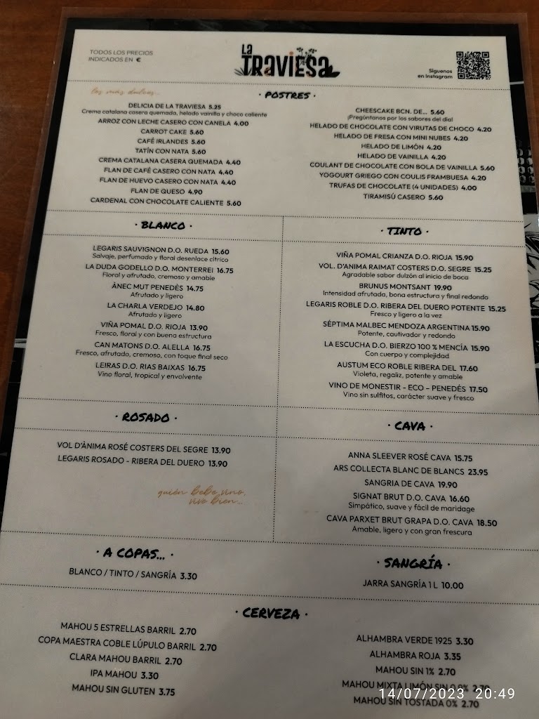 Restaurante La Traviesa | Terrassa — Carta