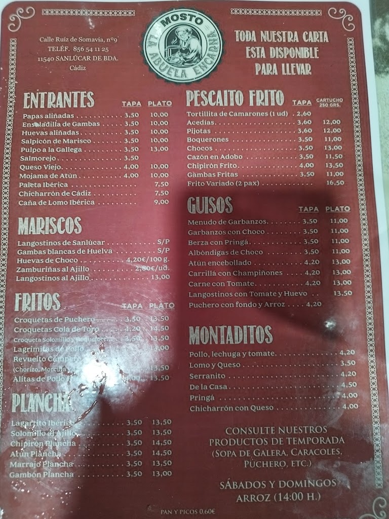 Mosto La Abuela Encarna — Carta